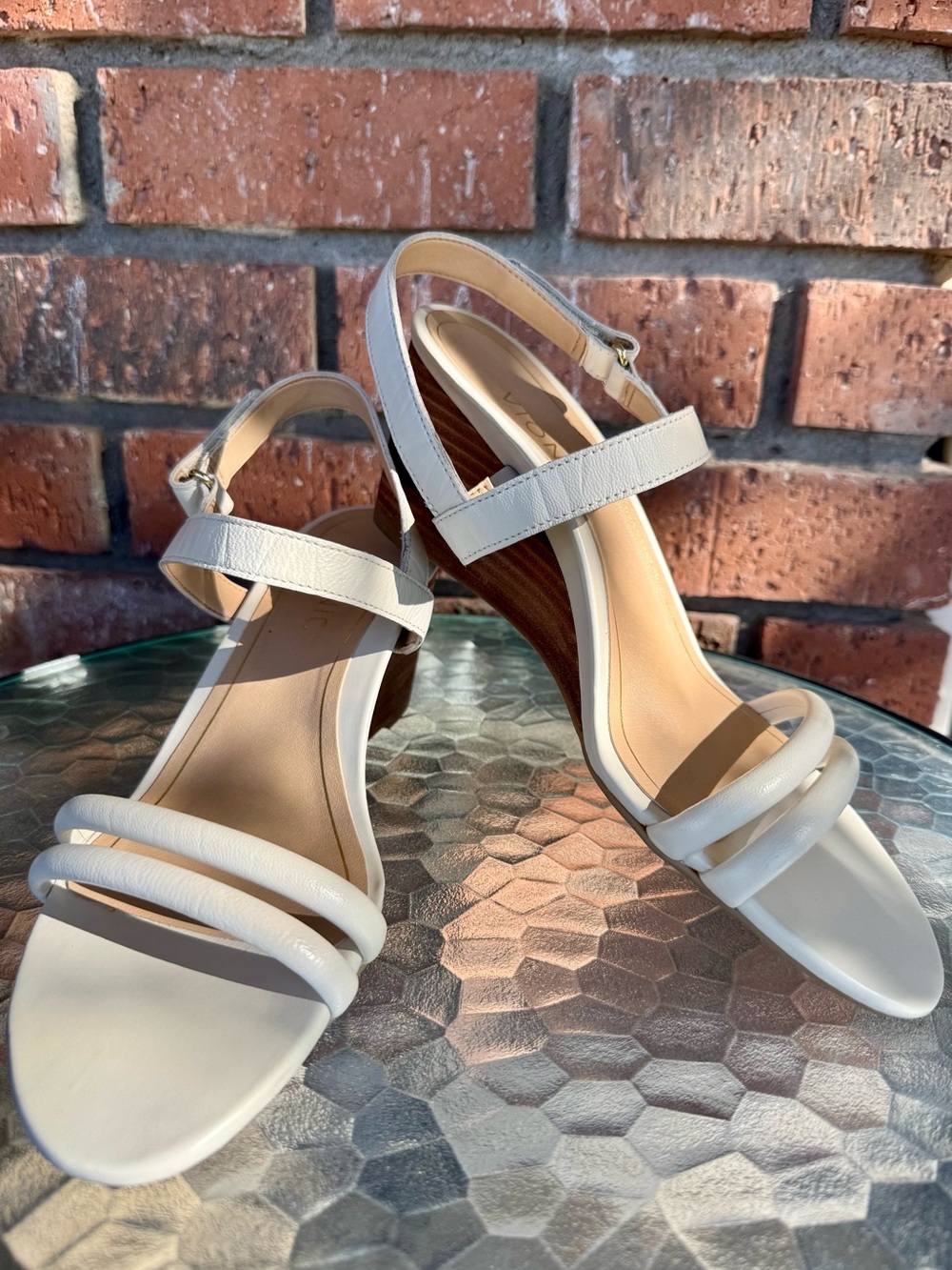 Vionic White Leather Wedge Slingback Sandals